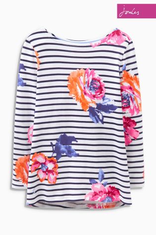 White Joules Harbour Rose And Stripe Print Top